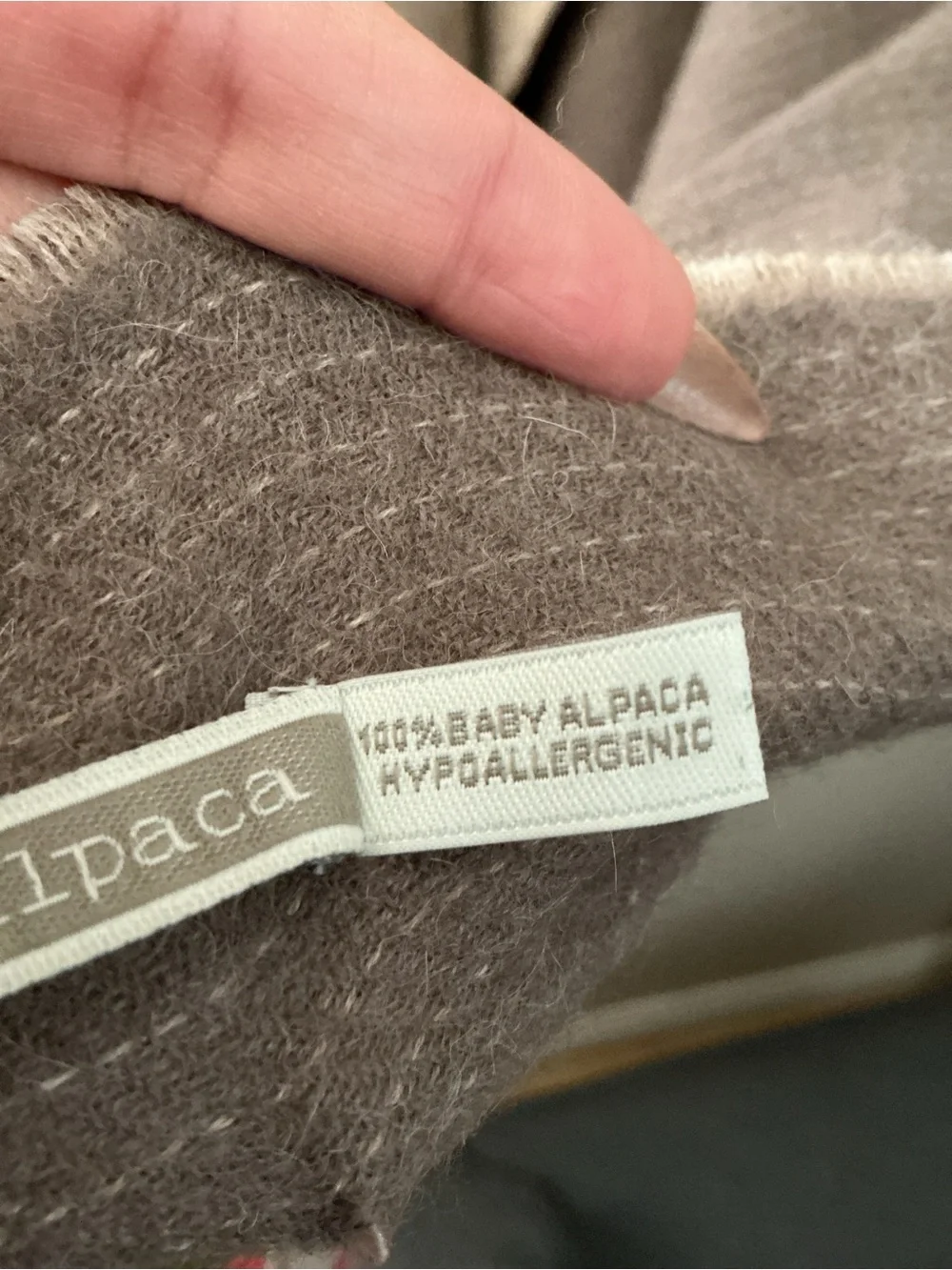 Alicia Adams Alpaca Taupe Wrap with Red Trim